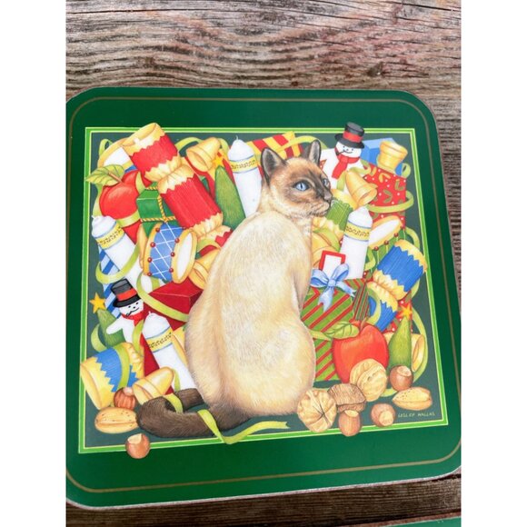 Vintage 1970s Pimpernal England Set of 6 Christmas Cat Kitty Coasters - Picture 5 of 10